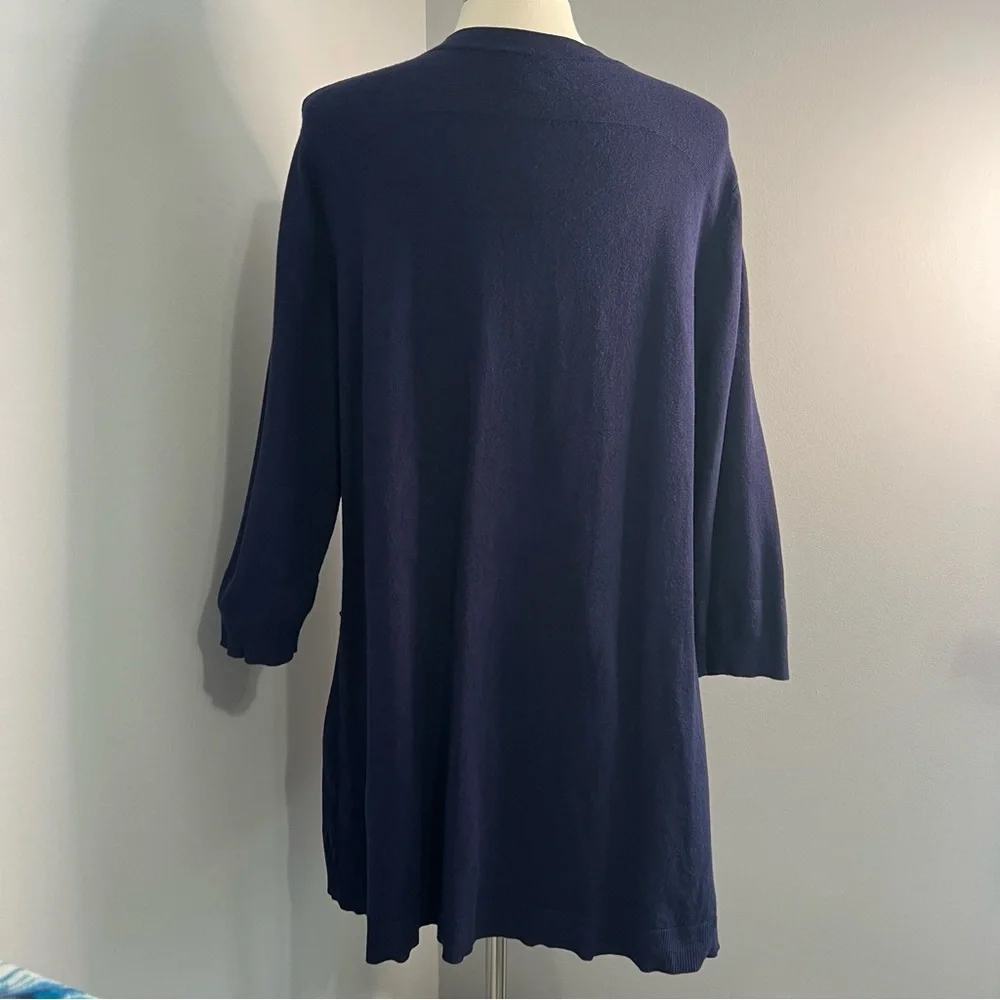 Belle by Kim Gravel Size XL Navy Blue Feather Knit 3/4 Sleeve Cardigan Sweater